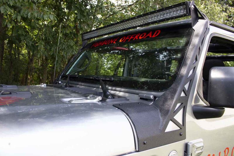 Jeep Wrangler Unlimited JLU Light Mounting Brackets - Windshield - Fishbone Offroad - Black Textured Powder Coat - `18-`27